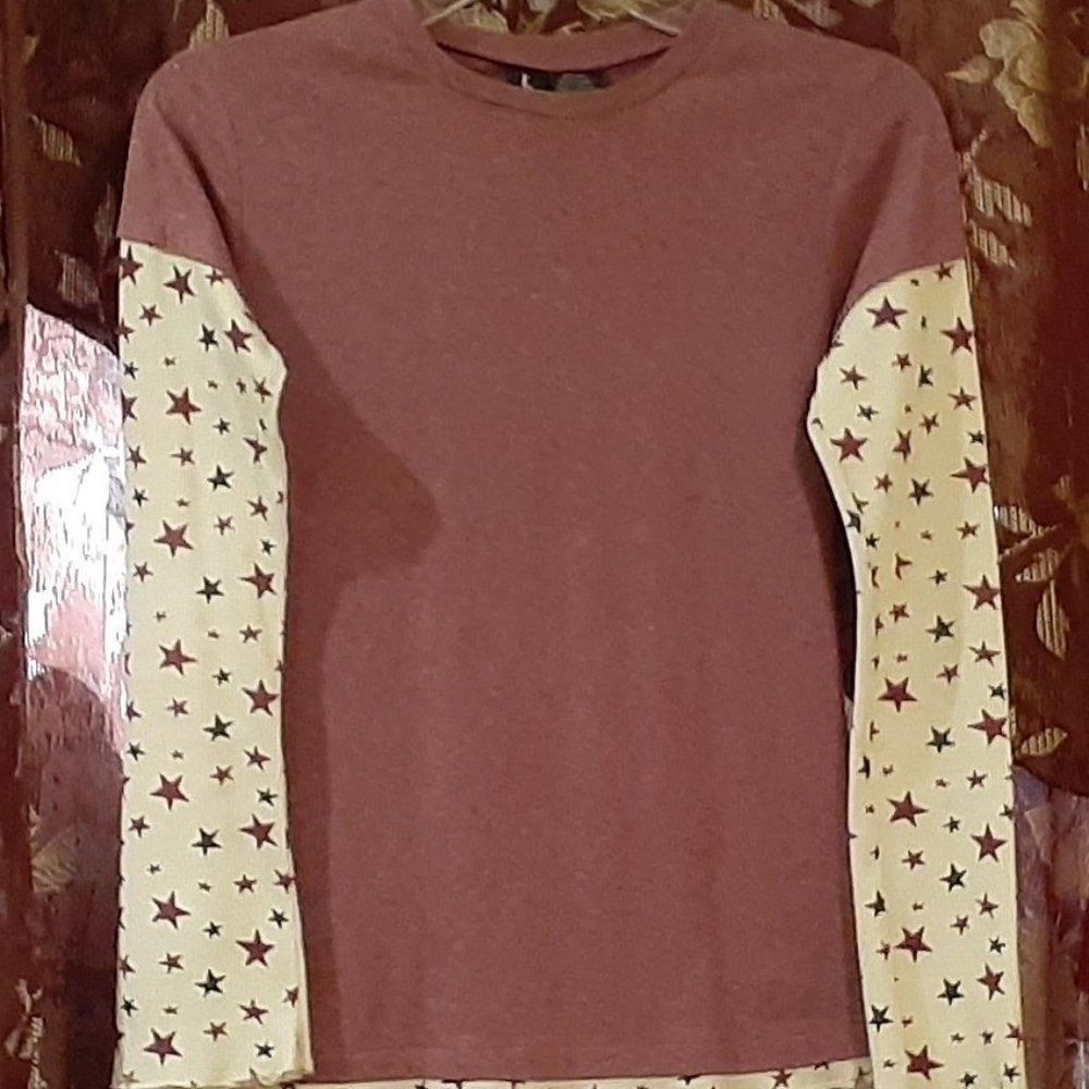 L8ter Clothing Vintage Maroon Top Long Sleeve Unisex Cotton Tee Shirt S nwot